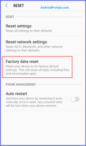 Factory data reset option